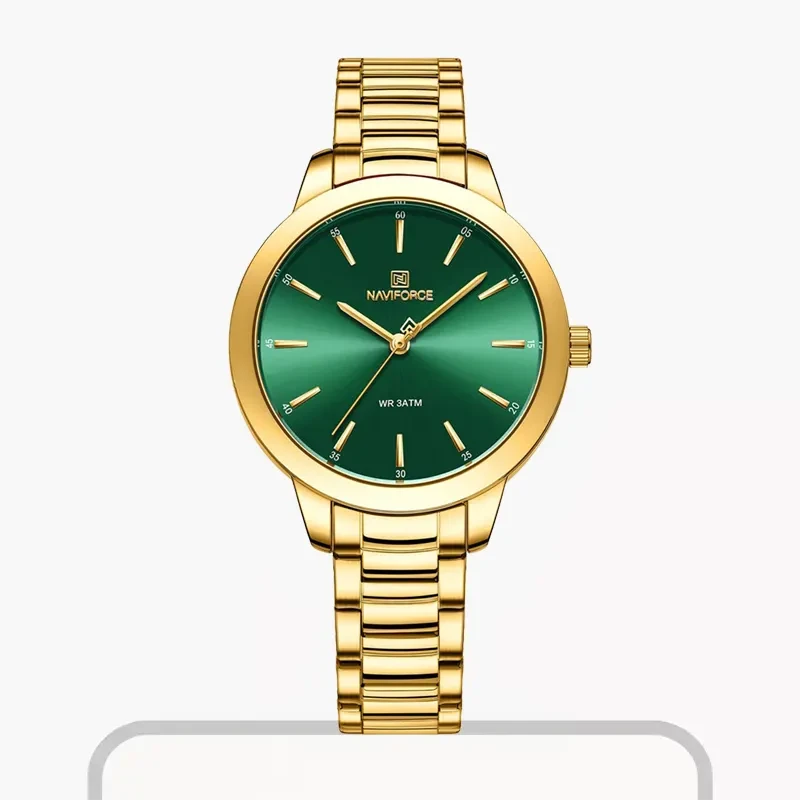 Naviforce Classic Green Dial Gold-tone Ladies Watch- NF5025